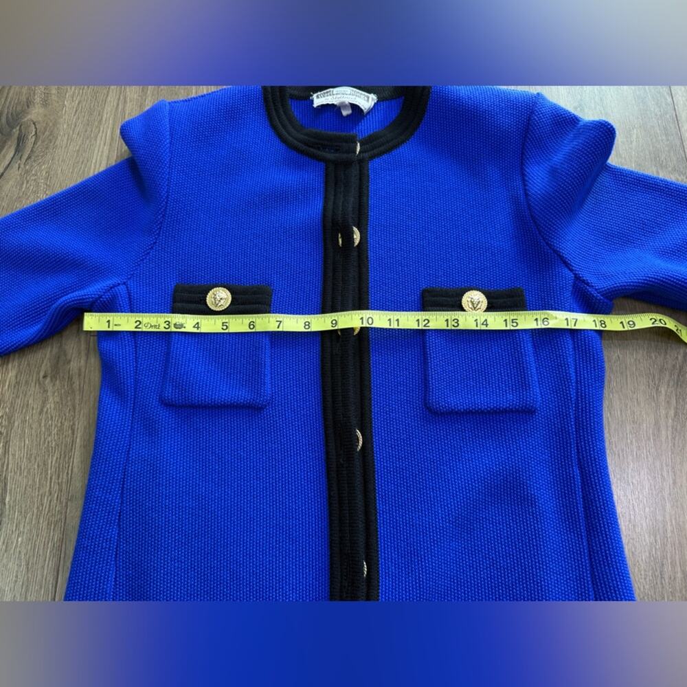 Vintage Worldly Things Styltricot Wool Sweater Jacket Blue Gold Lion Buttons 8 - Picture 13 of 14